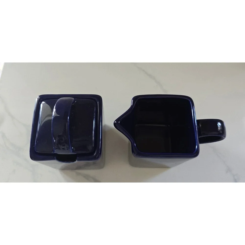 10 Strawberry Street Navy Blue Square Ceramic Creamer and Sugar Bowl Set